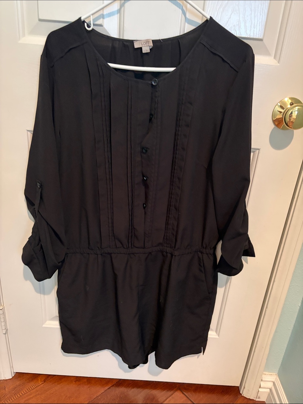 LOFT Black Pintuck Button-Front Tunic Top